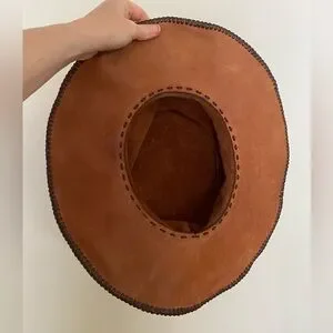 Vintage Leather Whipstitch Hat Brown Floppy Cowboy Hippie Festival Medium Vintage | Accessories | Vintage Leather Whipstitch Hat Brown  main image 2